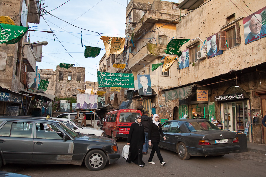 Old streets of Tripoli (Tripolis), Lebanon. Muslim arab islamic green flags. Старые улицы Триполи, Ливан. Арабские исламские мусульманские зеленые флаги и вывески. Мерседесы. Mercedeses