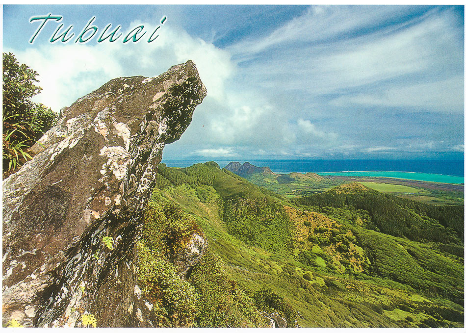 A postcard from Tubuai, Australes, French Polynesia to Moscow, Russia. Mont Taitoa