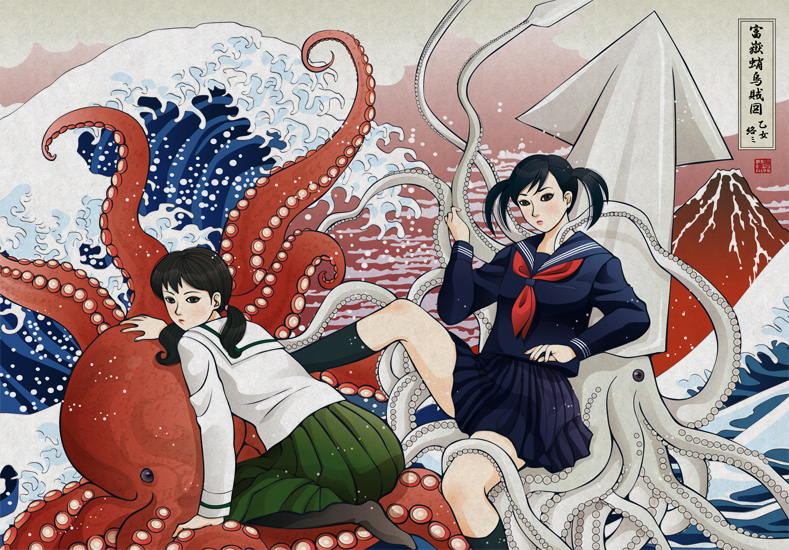 「富嶽蛸烏賊図」-Octopus and Squid- Rin Nadeshico